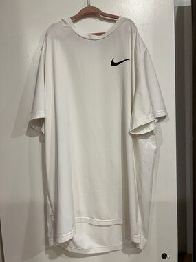 Nike White Short-Sleeve Performance Tee with Black Swoosh